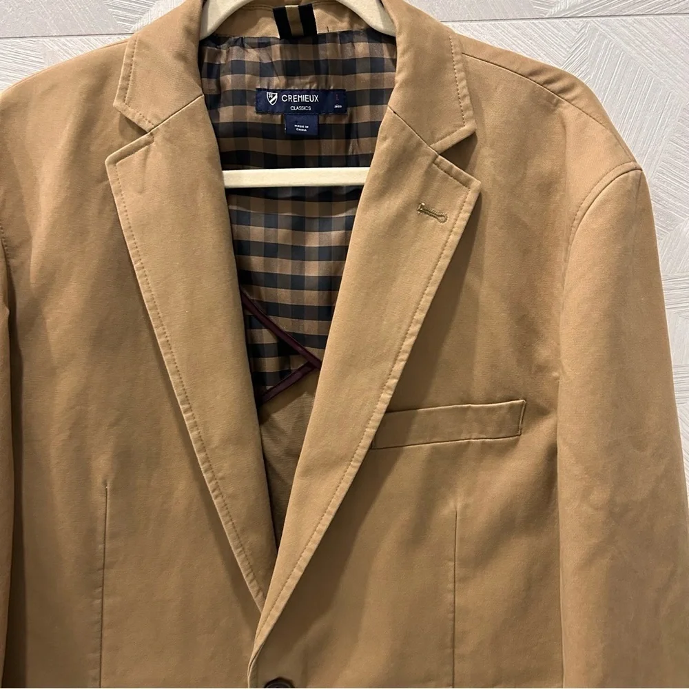 $195 DANIEL CREMIEUX TAN CHINO COTTON SPORT COAT BLAZER JACKET Large Excellent C
